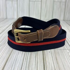 Vintage 90s Dooney & Bourke Wool Surcingle Blue Red Stripe Belt Brass Leather 30